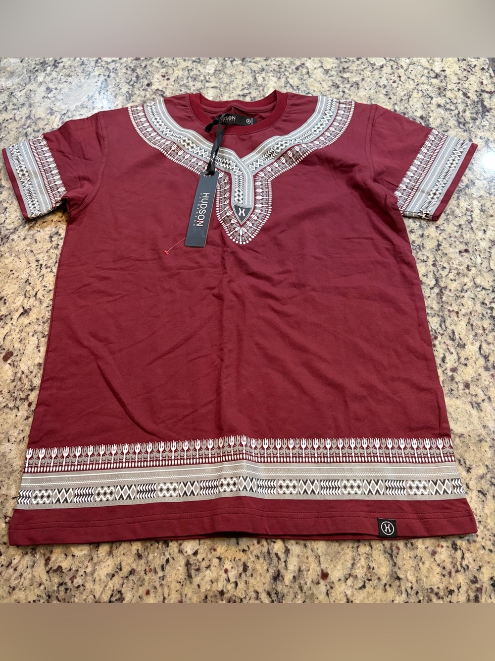 Hudson Outerwear Maroon Short-Sleeve Shirt with Tribal Yoke